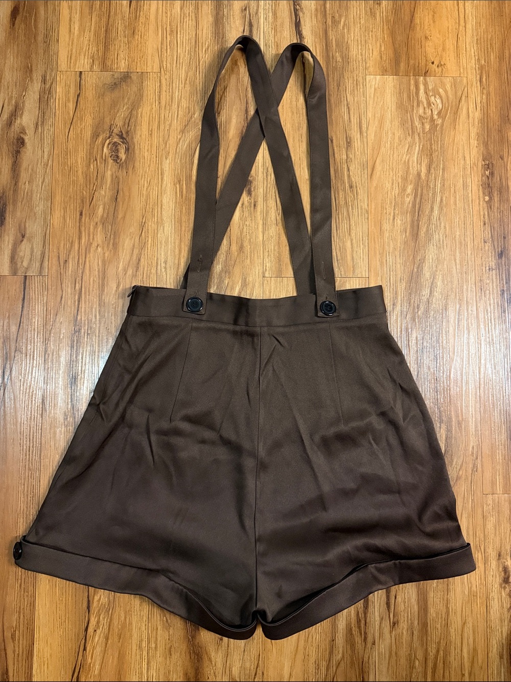Retro stage - Women's Chocolate Brown High-Waist Suspender Shorts